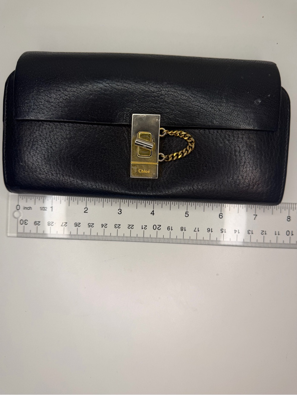 Chloé Black Leather Wallet with Gold Hardware